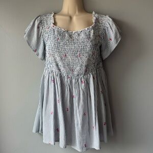 Floral Striped Flowy Smocked Top